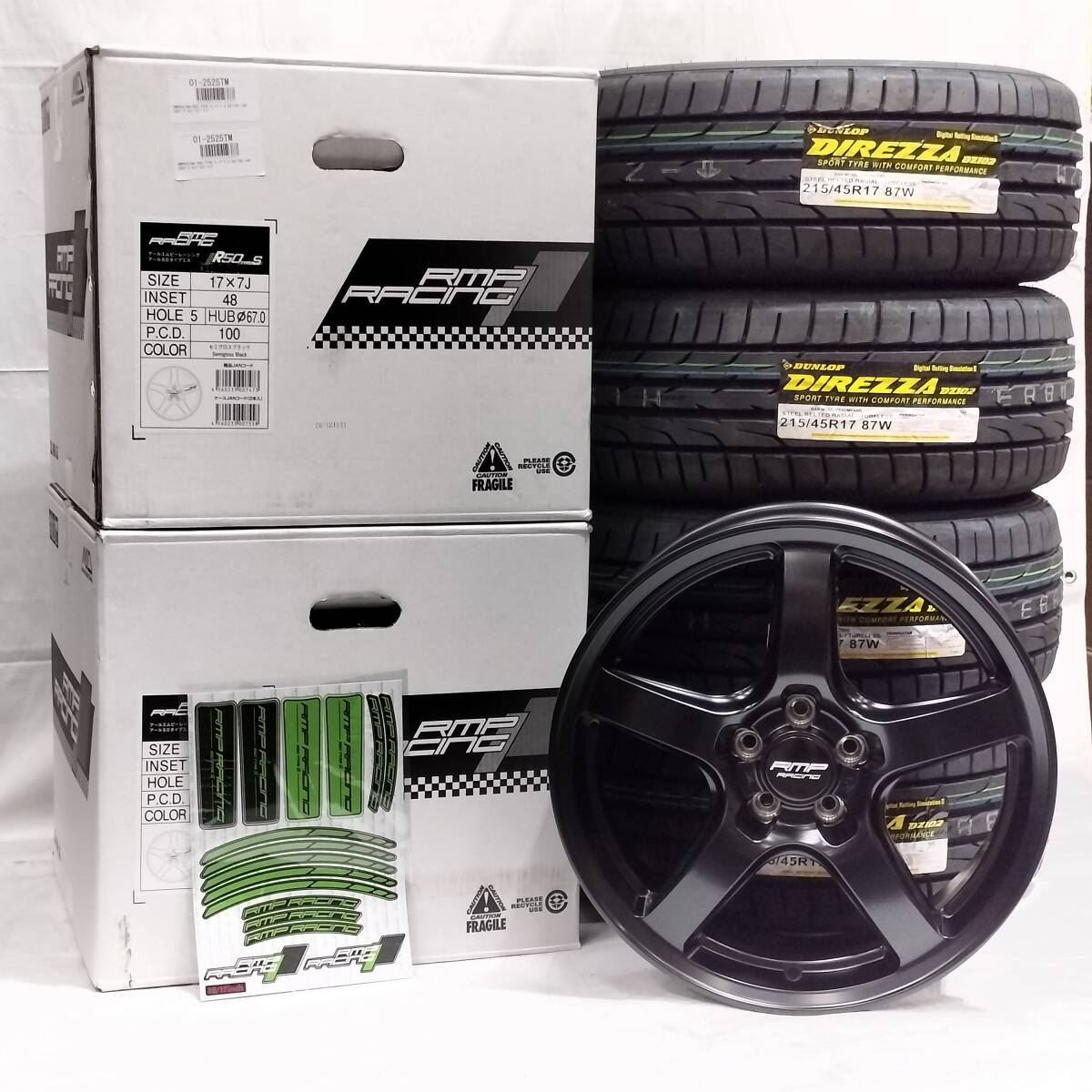 RMP RACING R50 TYPE S セミグロスブラック 17x7.0J+48 5H100 DUNLOP DIREZZA DZ102 215/45R17 ハチロク カローラスポーツ BRZ 01-2525拍卖