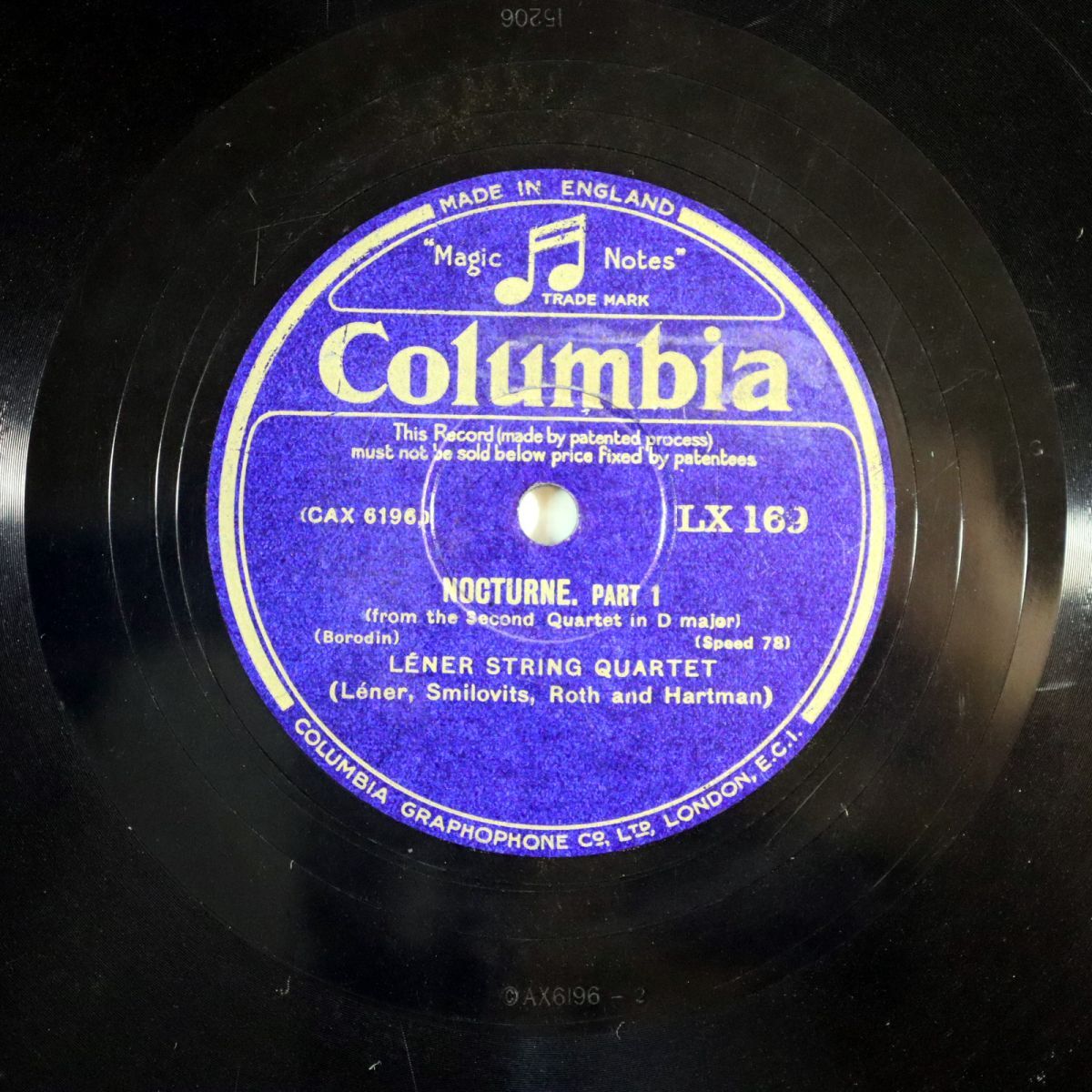 Sa11/SP盤/英Columbia/レナー四重奏団/ボロディン:ノクターン パート1/パート2/LX169拍卖