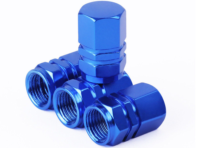 汎用タイプ 自動車用 六角形 バルブキャップ アルミ合金製 4個セット#ブルー AZA-46203拍卖