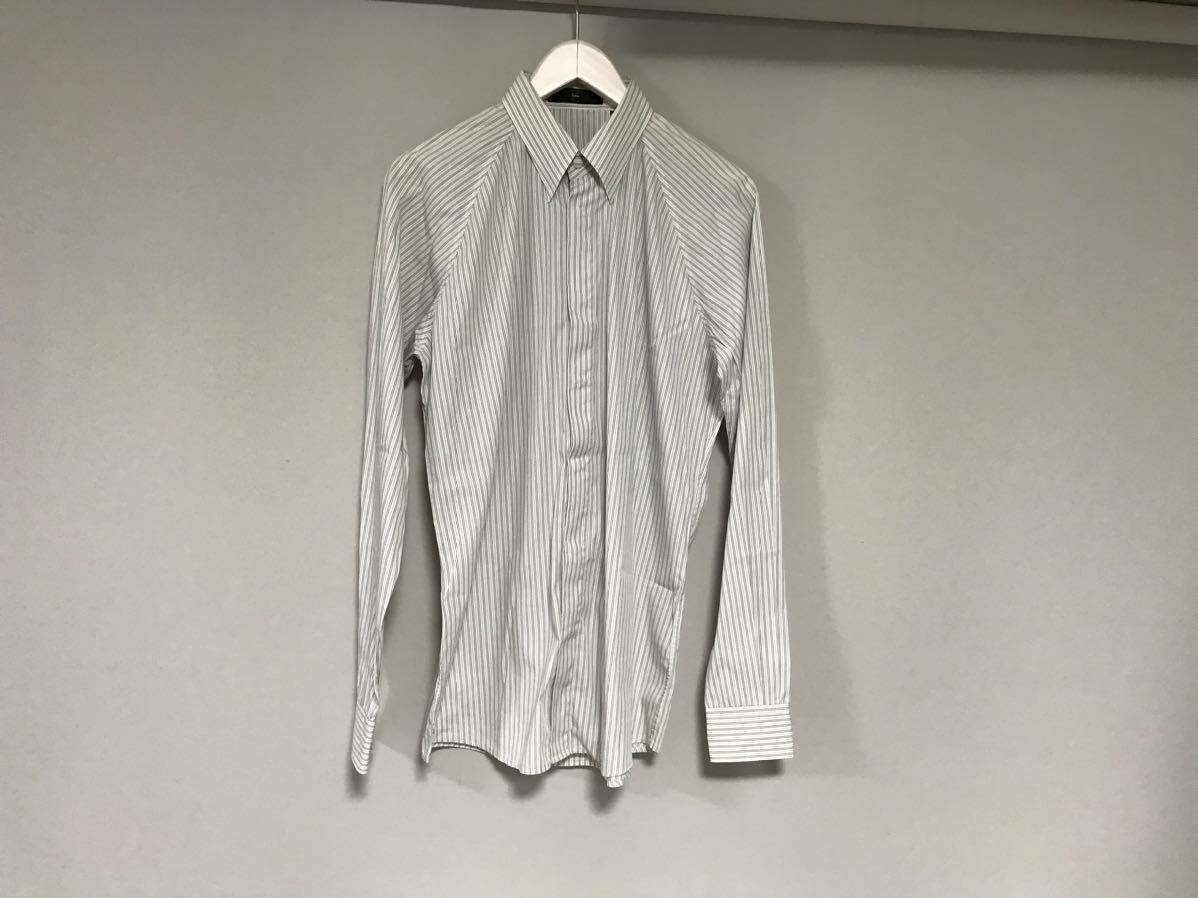 本物ジーゼニアZ Zegnaコットンストライプ柄ドレス長袖シャツメンズサーフアメカジミリタリービジネススーツ白ホワイトイタリア製39/15S拍卖