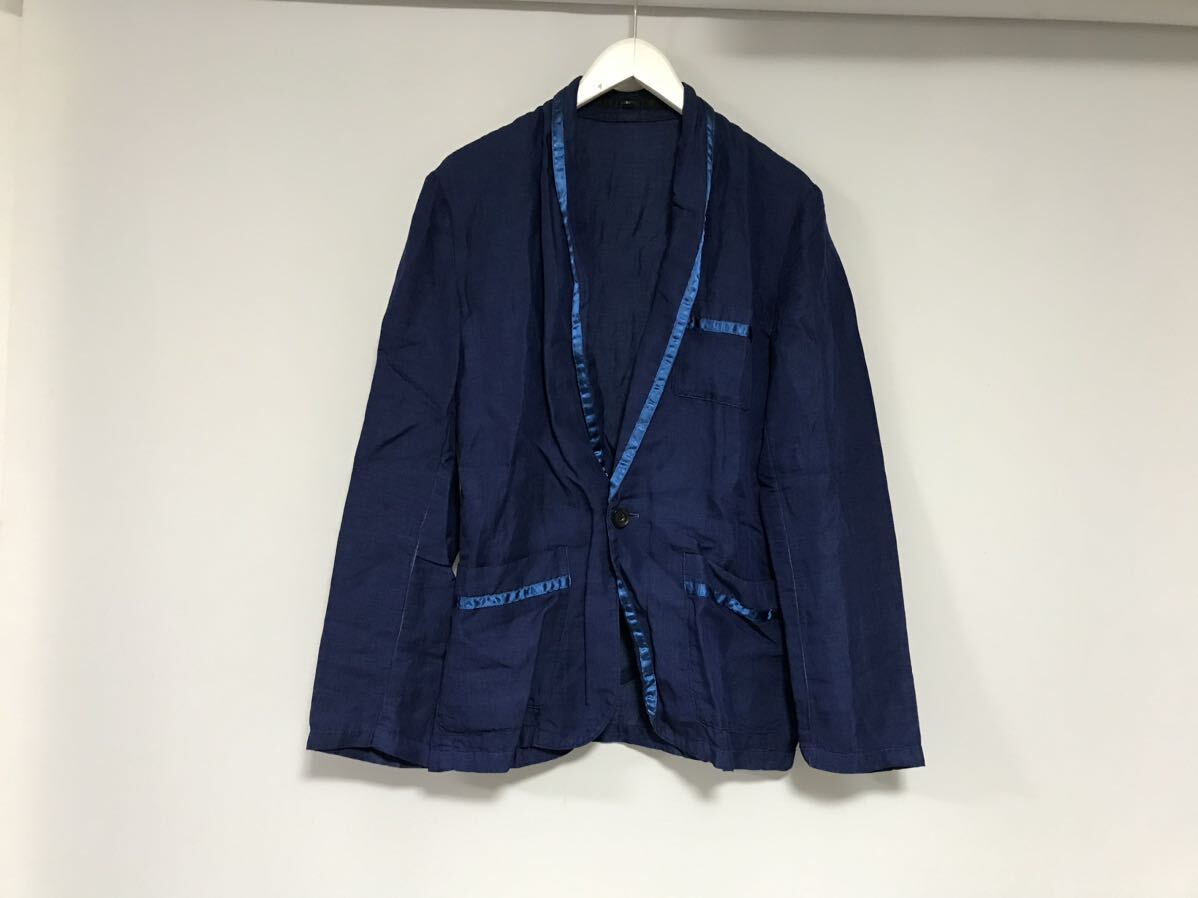 本物ノーアイディーNOID.リネン麻テンセルショールカラードレステーラードジャケットサーフワークビジネススーツメンズ紺ネイビー2M拍卖