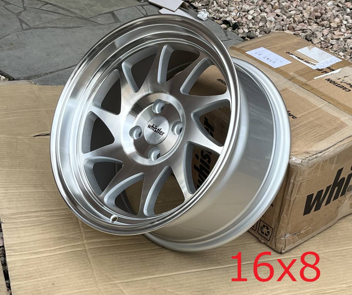 新品!Whistler KR7 16x8J+20,+0 4H PCD100 Machined Silver USDM 深リム Hellaflush 拍卖