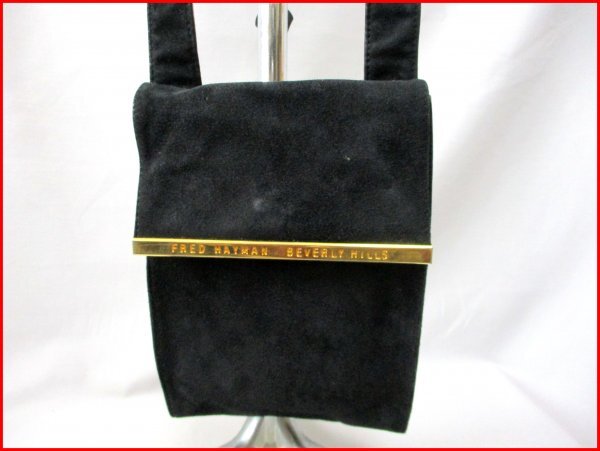FRED HAYMAN BEVERY HILLS/フレッドヘイマン ビバリーヒルズ◇スクエア ショルダーバッグ BK 本革使い H22cm 訳有拍卖