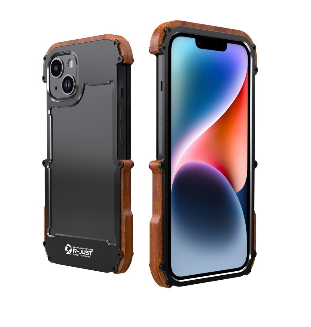 iPhone 14 plus 用 木+メタル ウッド+メタル バンパーケース 黒拍卖