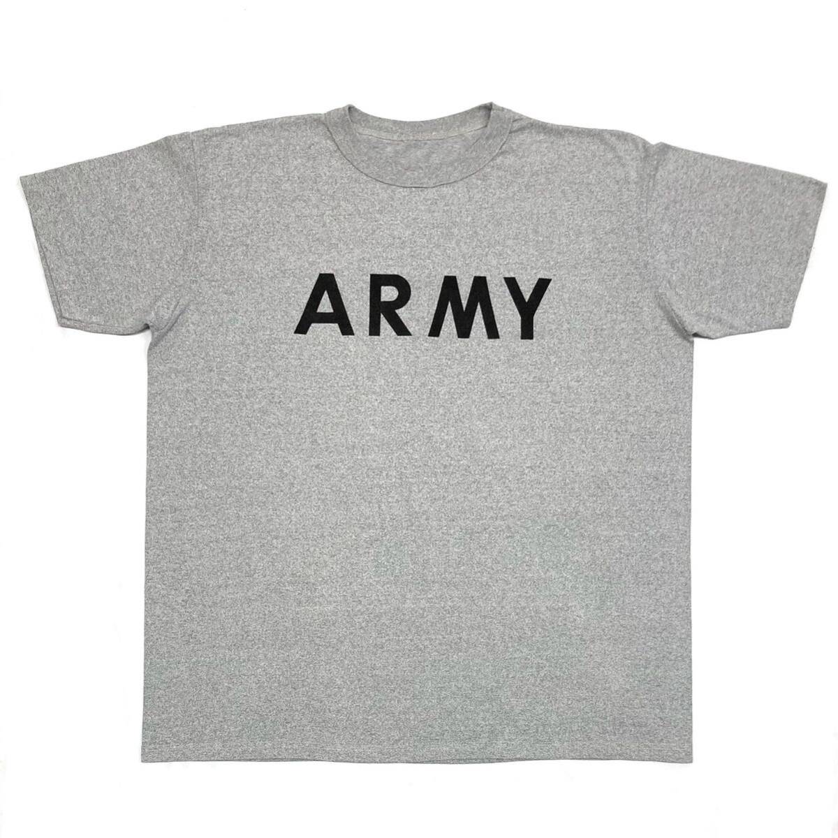 90s 【US MILITARY】PFU ARMY Tシャツ size L〜XL USA製 綿ポリ素材 杢グレー バインダーネック/米軍実物 アメリカ軍 ミリタリー アーミー拍卖