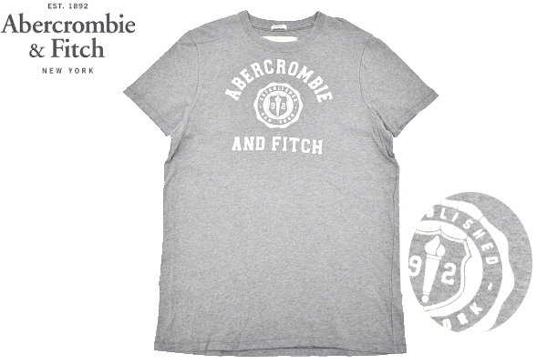 Y-7789★送料無料★美品★Abercrombie&Fitch アバクロンビー&フィッチ MUSCLE★ロゴフロッキープリント グレー灰色 半袖 T-シャツ XL拍卖