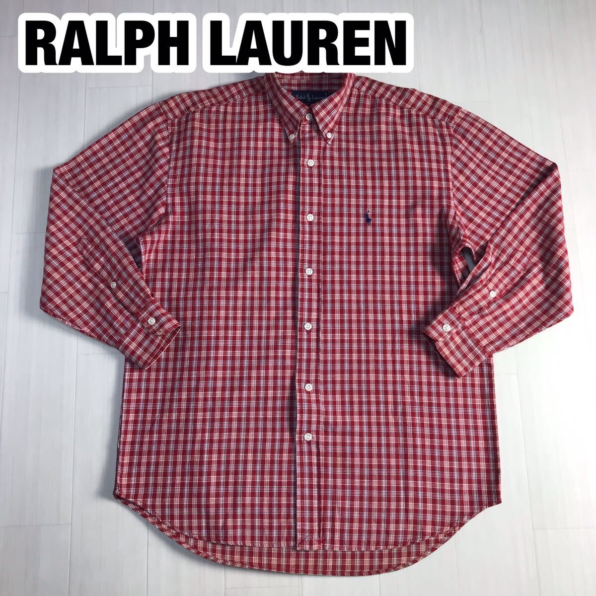 RALPH LAUREN ラルフローレン 長袖シャツ M チェック柄 レッド 刺繍ポニー拍卖