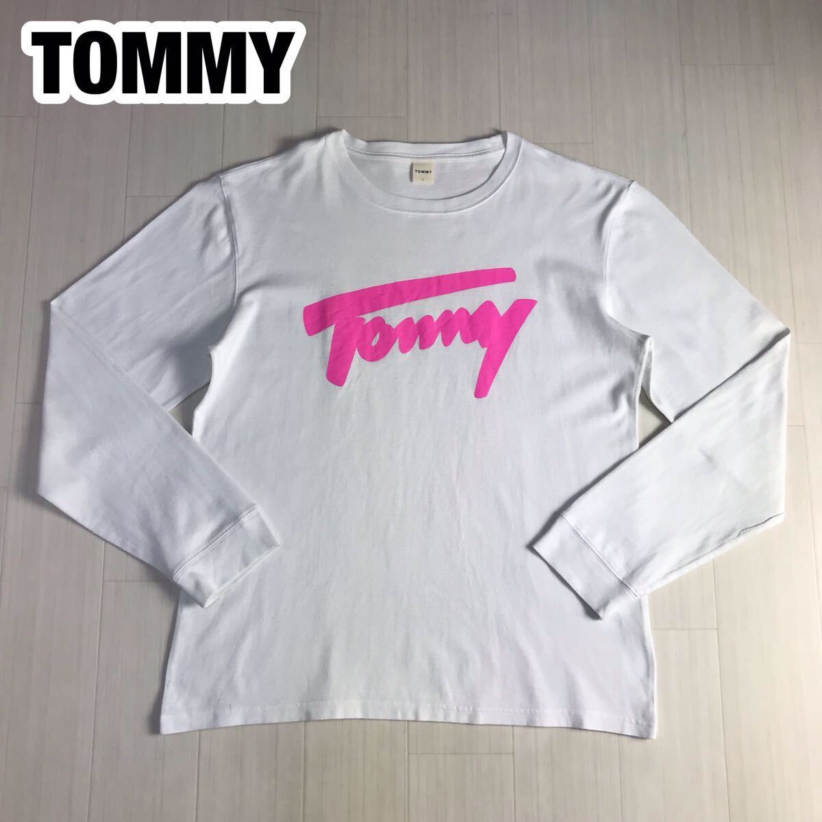 TOMMY トミー 長袖カットソー L ホワイト ビッグロゴ プリントロゴ 長袖Tシャツ ロンT拍卖