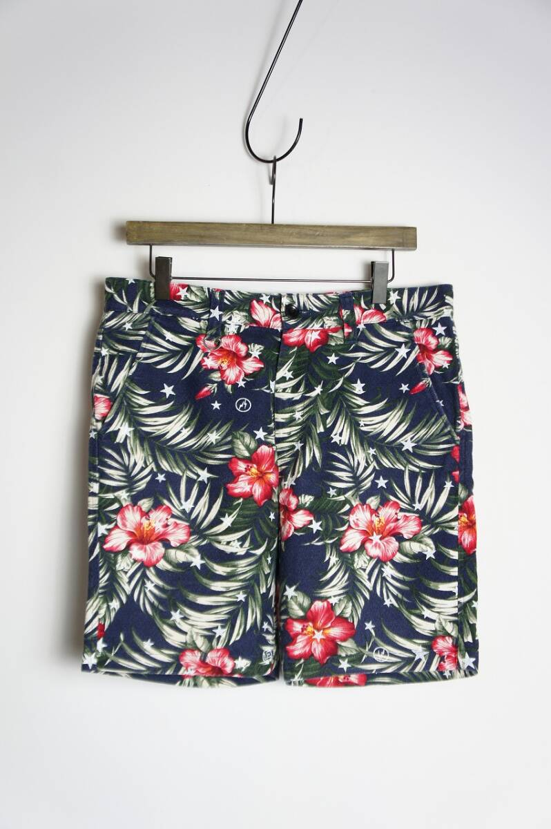 美品 uniform experiment ユニフォームエクスペリメント ボタニカル プリント ショート ハーフ パンツ ショーツ 花柄紺 サイズ1本物801O拍卖