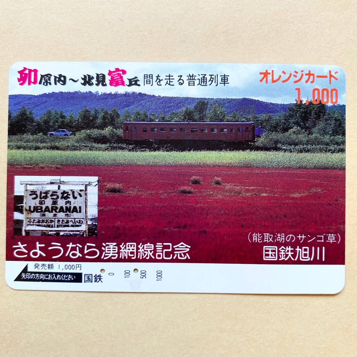 【使用済】 花オレンジカード 国鉄 さようなら湧網線記念 卯原内〜北見富丘間を走る普通列車 拍卖