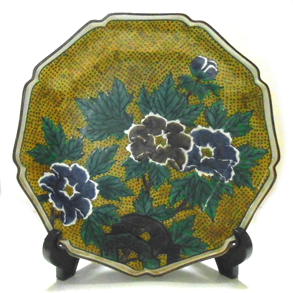 九谷焼★角福 洋光 飾皿 花文様拍卖