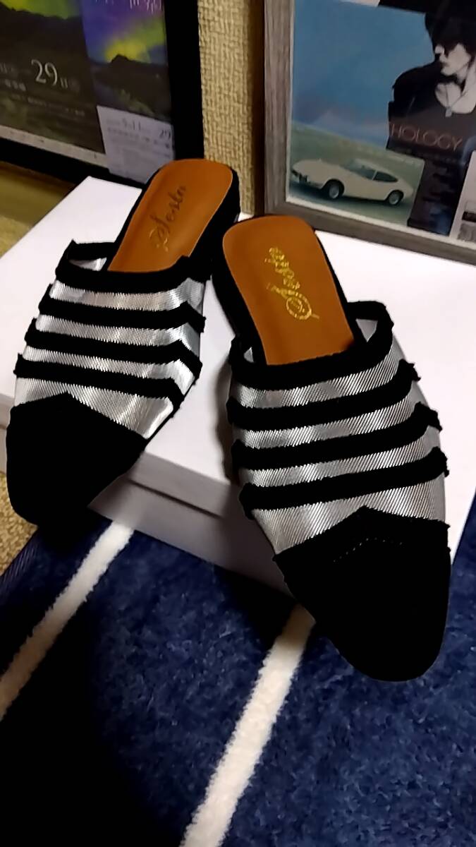 ☆Sestoメッシュボーダーフラットットサンダル☆未使用自宅保管Sミュール拍卖