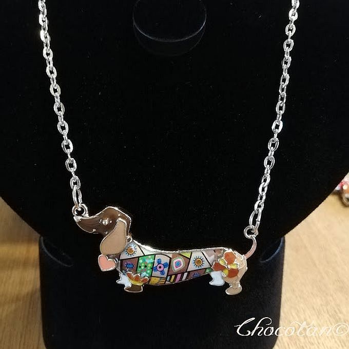【送料無料】ダックスフンド A 茶 エナメルネックレス ダックス【新品】拍卖