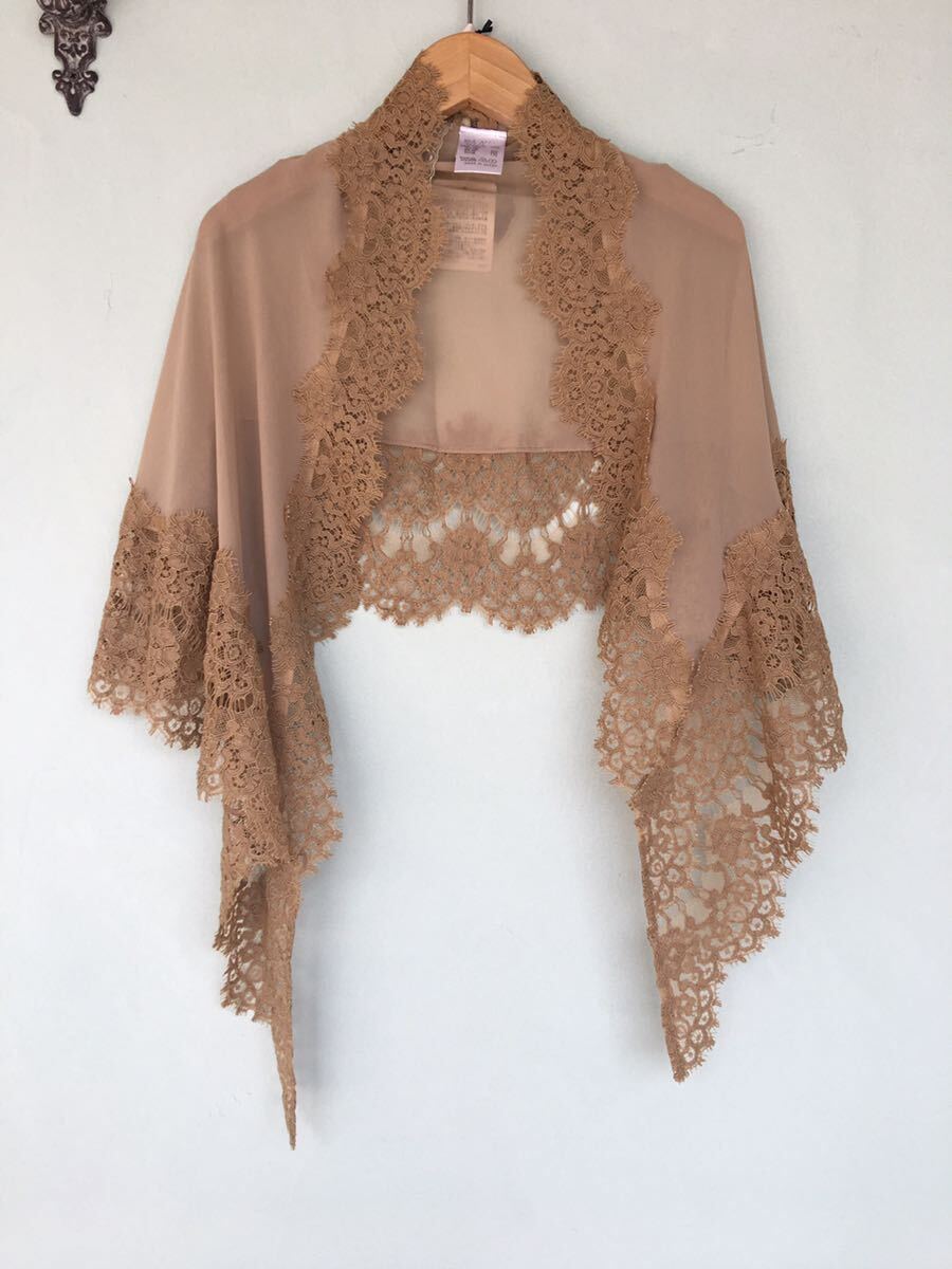 【美品】LUNA ルナ ショール ストール ベージュ キャメル レース 羽織り ドレス パーティー 二次会 結婚式 お呼ばれ 謝恩会拍卖