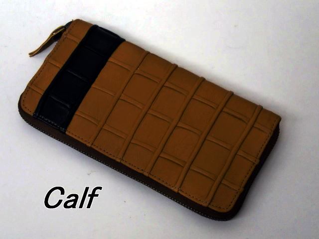 限定一点品 送料無料 260-11カーフ(牛革)デザインワーク長財布ラウンドファスナー式拍卖