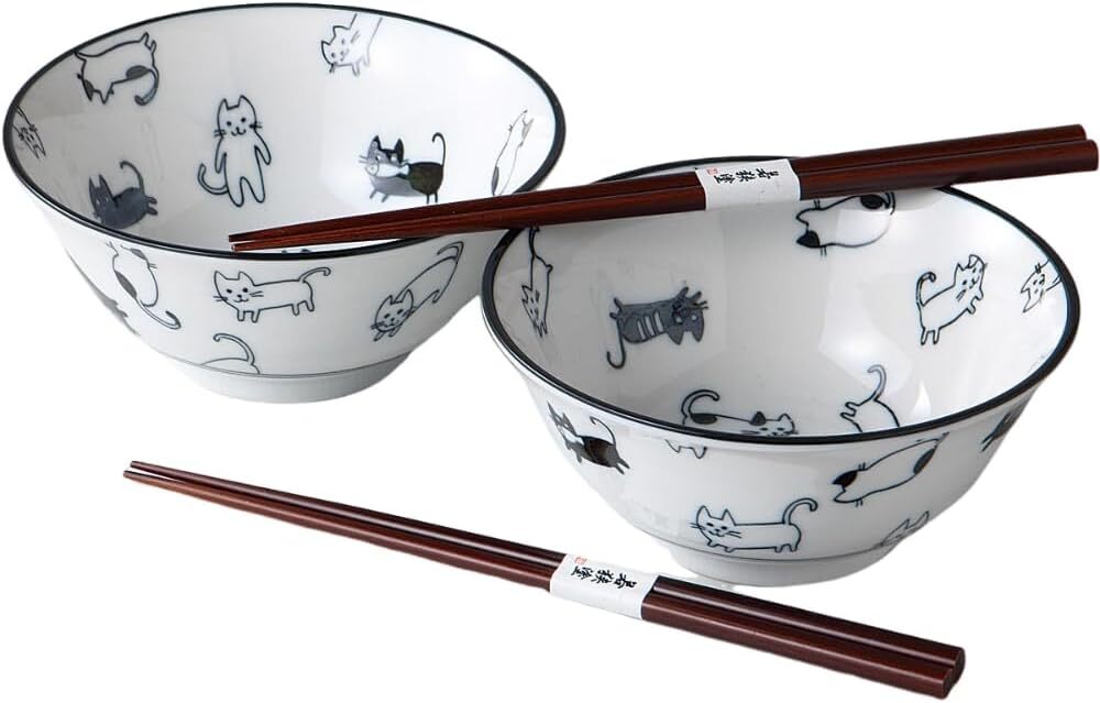 美濃焼! ☆散らしネコ4.8多用丼ペア☆ V4134-2 茶碗 飯碗 飯茶碗 どんぶり 鉢 プレート ボウル 皿 ギフト拍卖