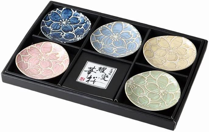 美濃焼! ☆耀変華桜三角小皿揃☆ V4151-3 茶碗 小皿 向付 鉢 プレート ボウル 皿 ギフト拍卖