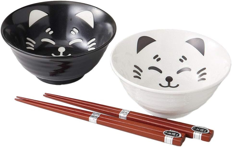 美濃焼! ☆揆水ネコ4.8多用丼ペア☆ V4134-1 茶碗 飯碗 飯茶碗 どんぶり 鉢 プレート ボウル 皿 ギフト拍卖