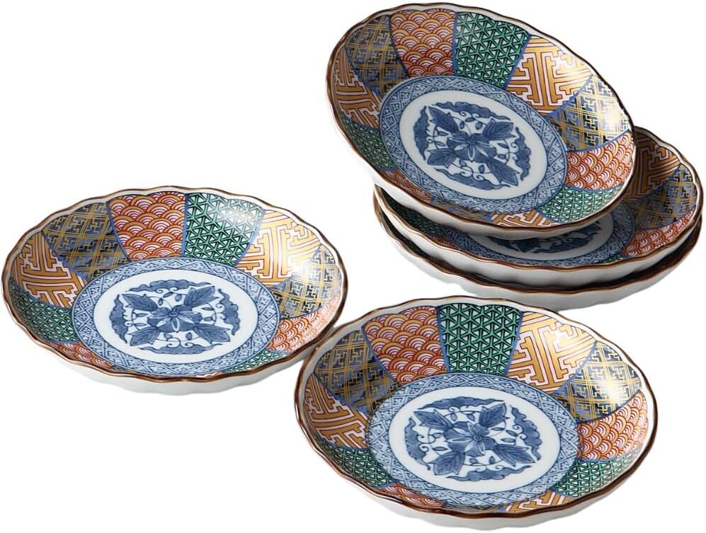 美濃焼! ☆染錦祥瑞・中皿揃☆ V4120-3 プレート お茶漬 鉢 付 鉢 取皿 向付 ボウル 盛皿 ギフト拍卖