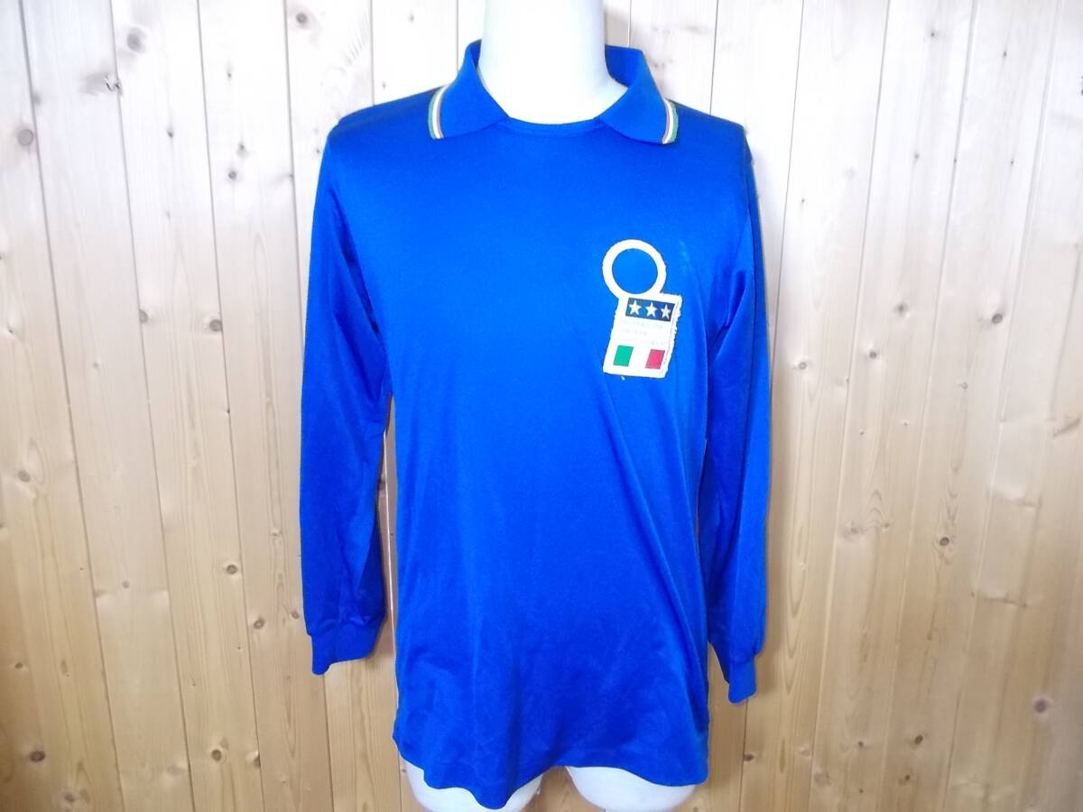 b241◆DIADORA 90s イタリア代表 長袖 サッカー ユニフォーム◆ディアドラ サイズ不明 ブルー 刺繍ワッペン ゲームシャツ ゆうパケット 6G拍卖