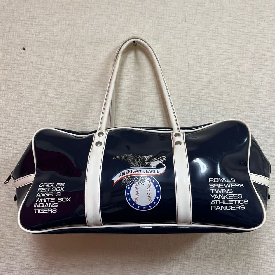 ビンテージ? AMERICAN LEAGUE エナメルボストンバッグ アメリカンリーグ MLB レッドソックス エンジェルス ヤンキース ホワイトソックス拍卖