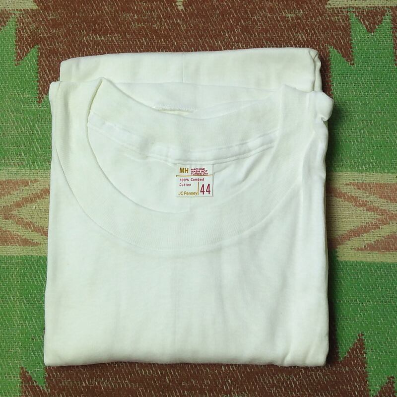 デッドストック【JC Penney】70s White T-Shirt 70年代 白 無地 Tシャツ 44 クルーネック 100% コットン タウンクラフト ビンテージ 60s80s拍卖