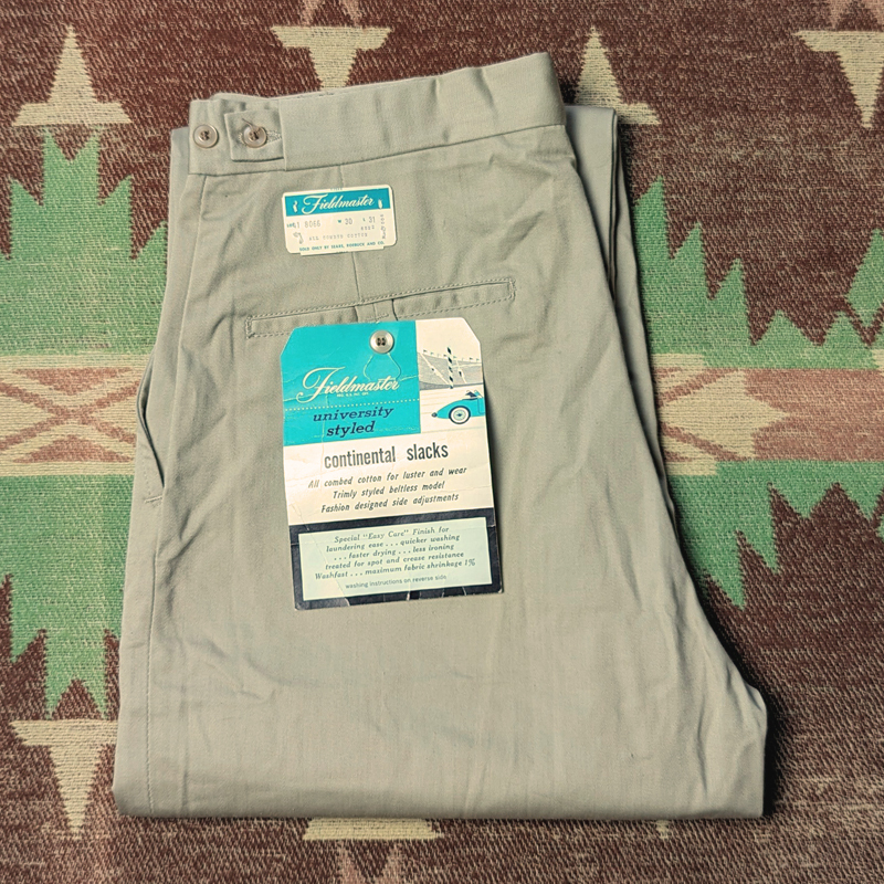 ベルトループレス【Sears Fieldmaster】60年代 シアーズ コットンサテン スラックス W30 トラウザーズ パンツ アイビー ビンテージ 50s60s拍卖