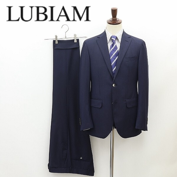 ◆Lubiam ルビアム シャドーストライプ柄 2釦 スーツ セットアップ 紺 ネイビー 46拍卖