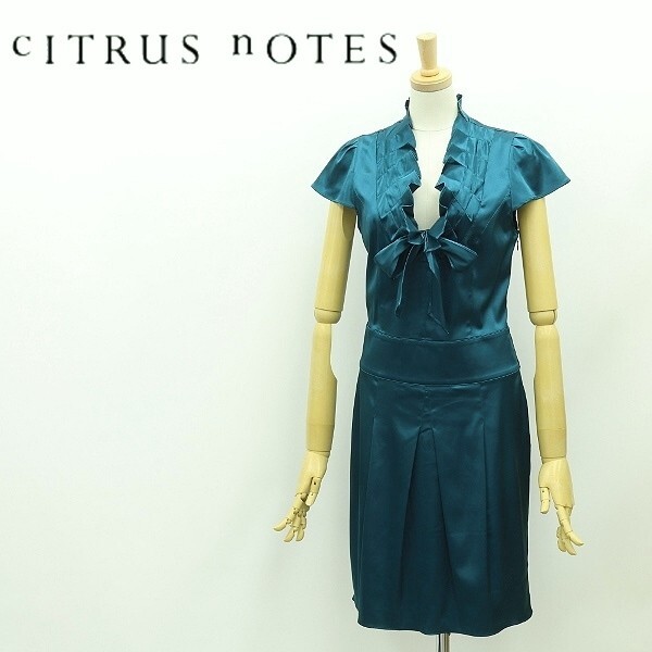 ◆CITRUS NOTES シトラスノーツ サテン フリル リボン タック ワンピース 36拍卖