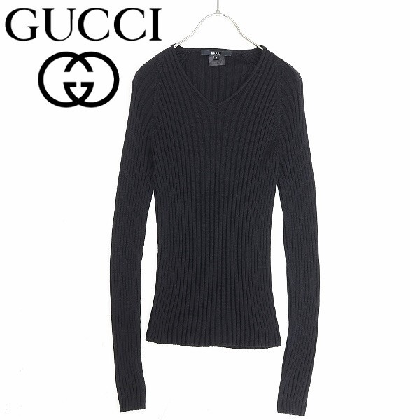 イタリア製◆GUCCI グッチ ウール リブニット セーター 黒 ブラック S拍卖