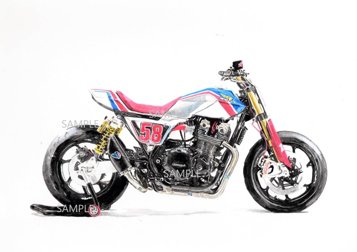 A4プリントです ホンダCB1100 トラッカーコンセプト 水彩画  バイクイラスト   拍卖