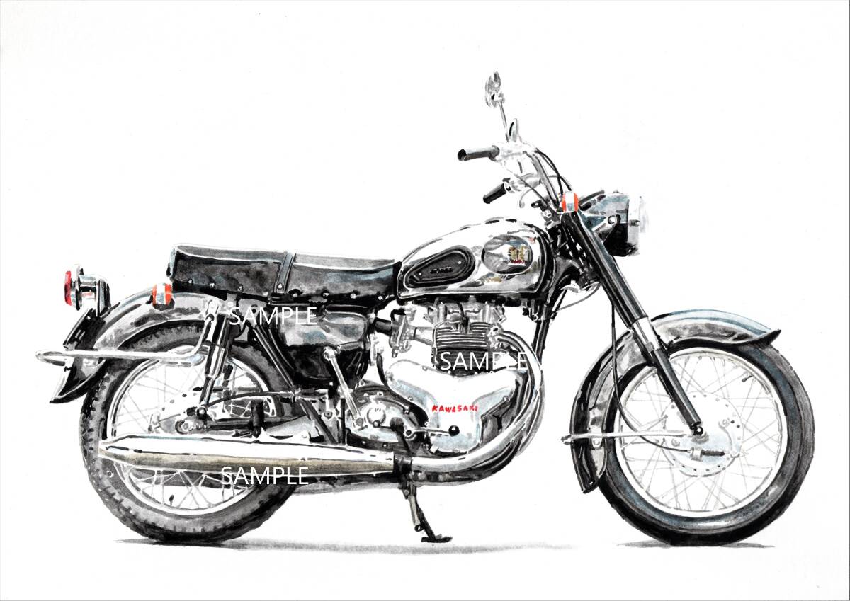 A4プリントです カワサキ 500 メグロK2 水彩画 バイクイラスト   拍卖