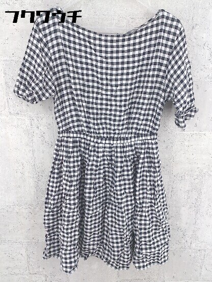◇ JILLSTUART ジル スチュアート ギンガムチェック 五分袖 膝丈 ワンピース サイズ0 ブラック レディース拍卖