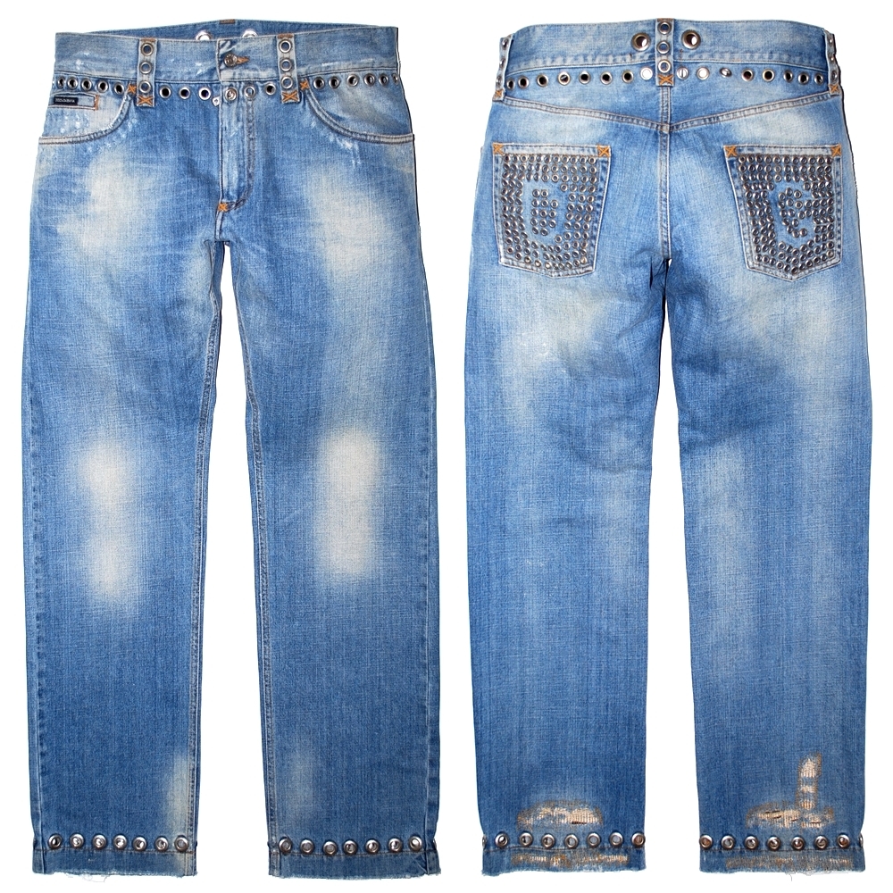 48★圧巻★コレクターズアイテム★2006年春夏★【D】【G】総ハトメ ジーンズ★ドルチェ&ガッバーナ DOLCE&GABBANA★20 LOOSE 06SS 46 50拍卖