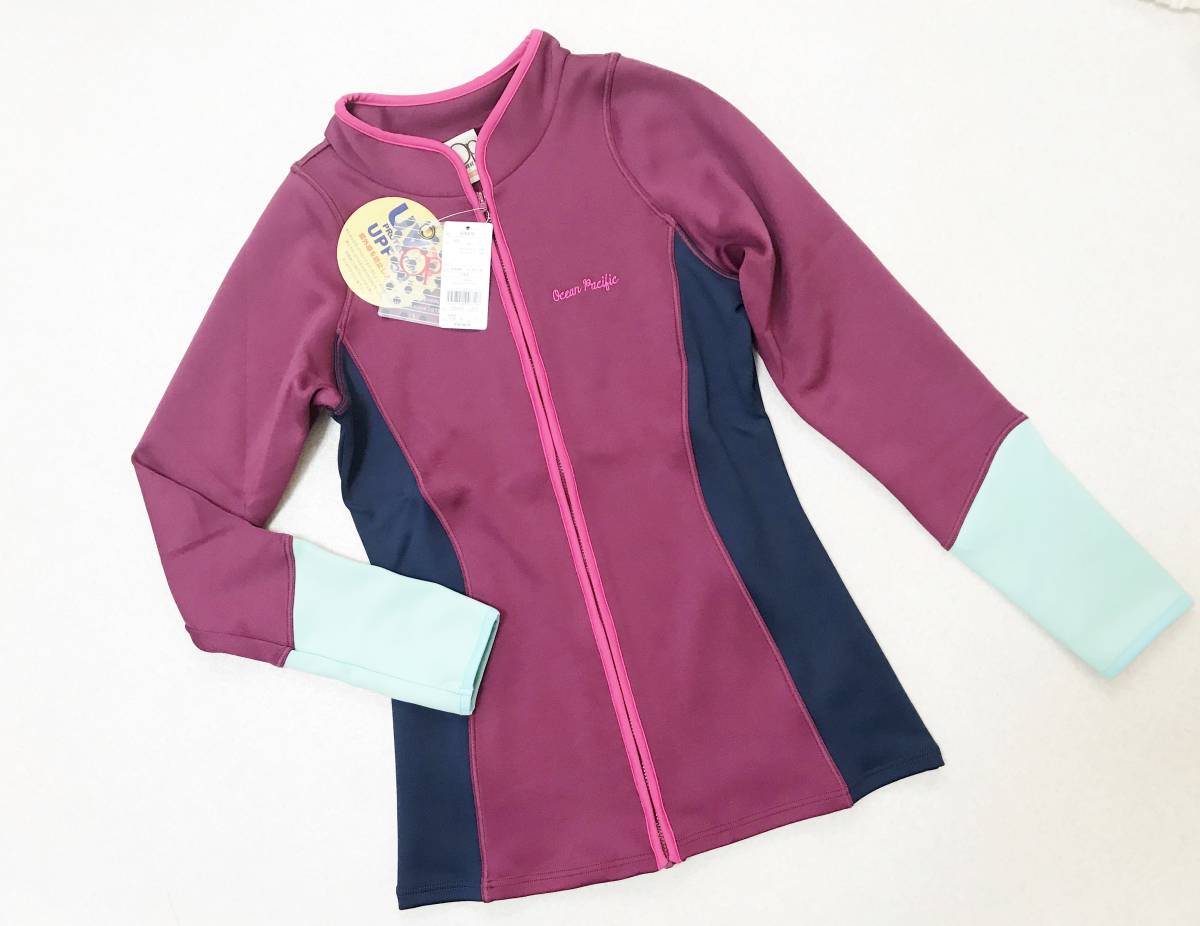 レディス水着Lサイズ:オーシャンパシフィック【OP】レトロ感デザイン◆スタンドジップアップラッシュガード 定価:7,900+税拍卖