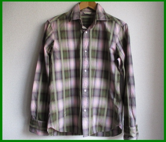 【送料無料】日本製☆M黄緑ピンク JOURNAL STANDARDジャーナルスタンダード マドラスチェック柄 長袖シャツ 中古 USED拍卖