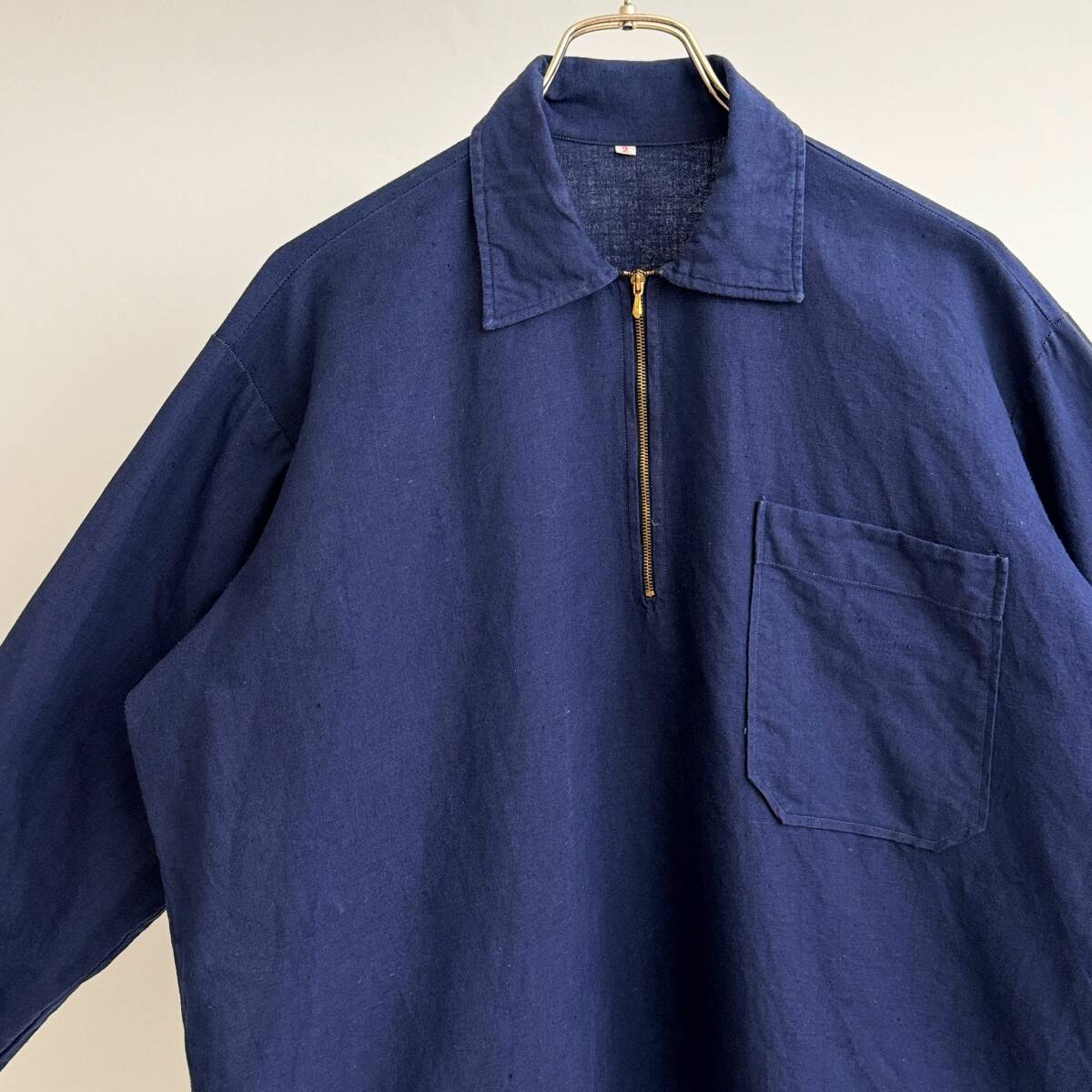 希少《 French Vintage / Indigo 》50s 60s 美品【 フレンチ ビンテージ インディゴ コットン プルオーバー シャツ 2 フランス 】拍卖
