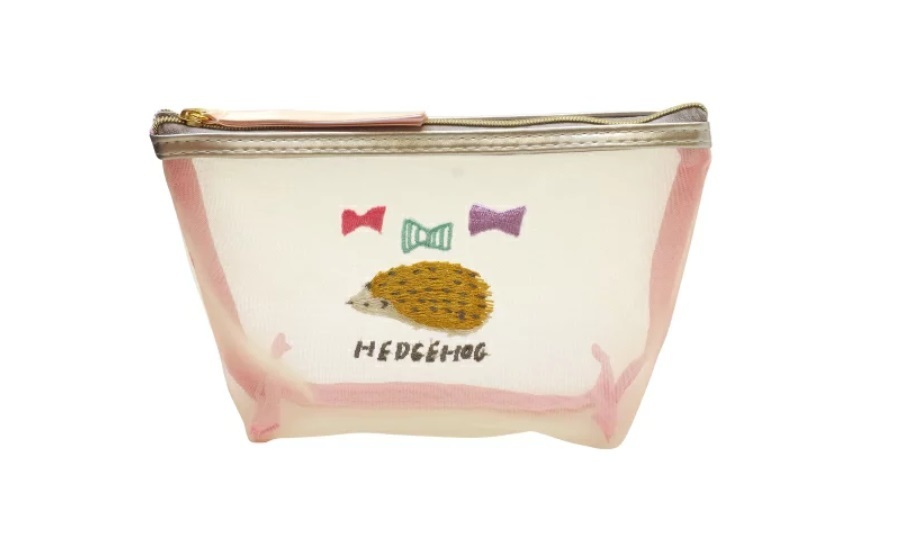 【即決】◇マチ付きメッシュポーチ◇GreenFlash メッシュケース ハリネズミ ポーチ 小物入れ 刺繍 透け感 コスメ入れ // GF-458拍卖