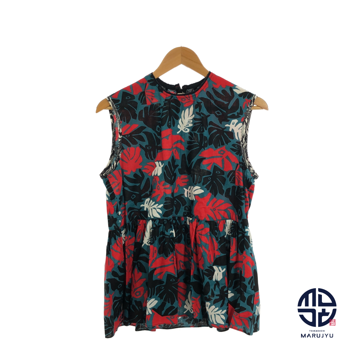 MARNI マルニ リーフプリント 緑 赤 グリーン レッド ペプラム ノースリーブ トップス レディース サイズ42 アパレル ブランド拍卖