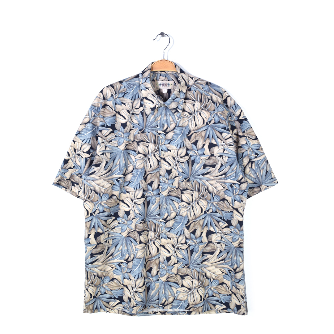 【送料無料】カンピアモダ アロハシャツ ボタニカル柄 コットン ハワイアンシャツ CAMPIA MODA サイズM 古着 @CD0119拍卖