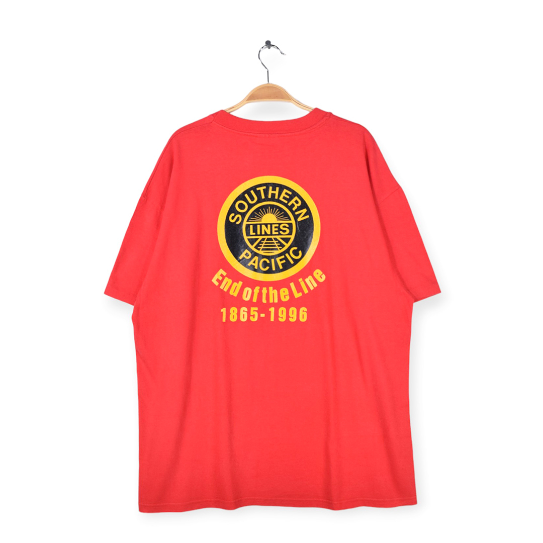 【送料無料】90s サザンパシフィック鉄道 USA製 ヴィンテージTシャツ 赤 レッド シングルステッチ SOUTHERN PACIFIC LINES XL 古着 @BZ0333拍卖