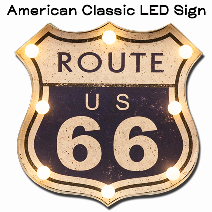 LED クラシックサイン (ルート66 道路標識) ネオン ライト ロードサイン 電球 壁掛け ウォールサイン 西海岸風 インテリア アメリカン雑貨拍卖
