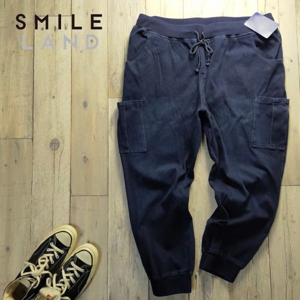 未使用☆SMIL LAND スマイルランド☆大きいサイズ レディース size114 インディゴ スウェット カーゴパンツ S1783拍卖