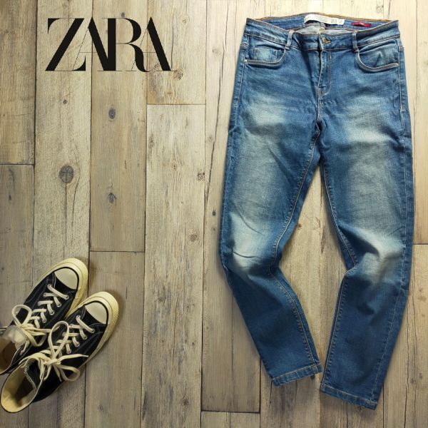 ☆ZARA ザラ☆TRAFALUC ストレッチ USED加工 スキニー デニム パンツ レディース W28 S905拍卖