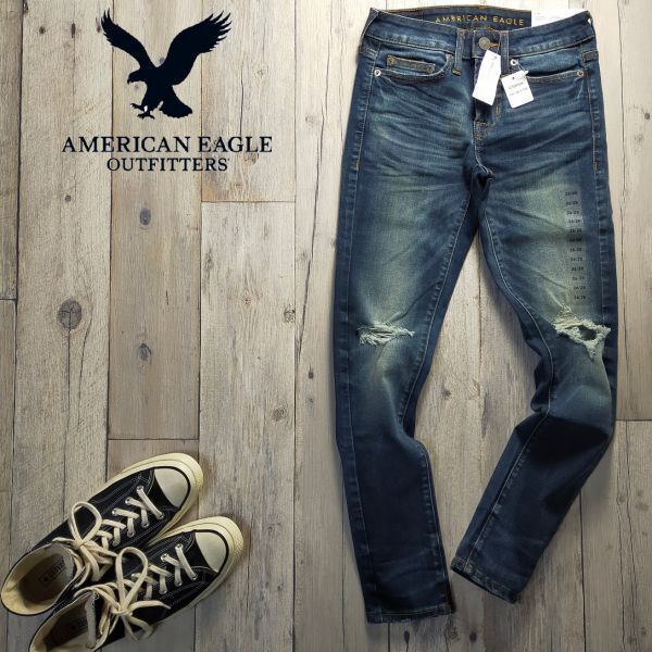 未使用☆AMERICAN EAGRE アメリカンイーグル☆FLEX ULTRA SKINNY ストレッチ クラッシュ加工 デニム レディース W26 S895拍卖
