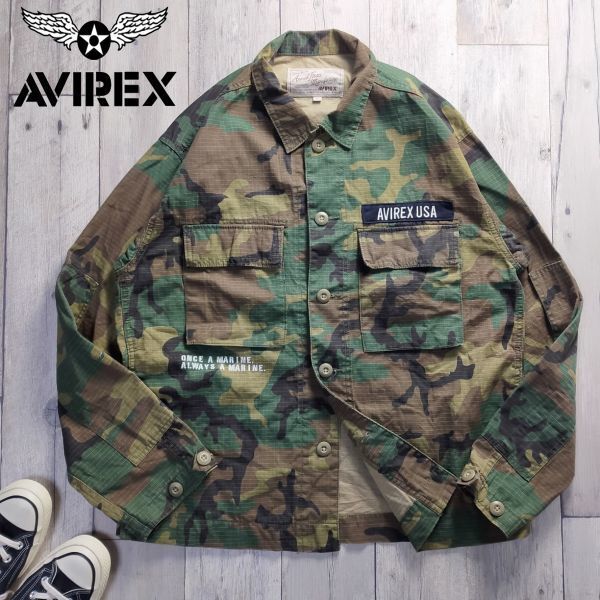 ☆AVIREX アヴィレックス☆リップストップ ミリタリー ジャケット 迷彩 カモ 上野商会 U.S.M.C size(L) S1463拍卖
