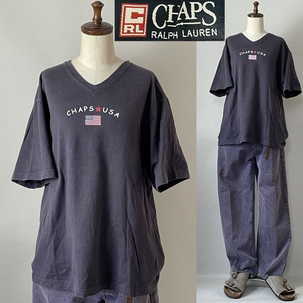 ★【激レア LL XLサイズ 国内正規品】CHAPS RALPH LAUREN チャップス USA ラルフローレン コットン100% Vネック 両面プリント Tシャツ拍卖