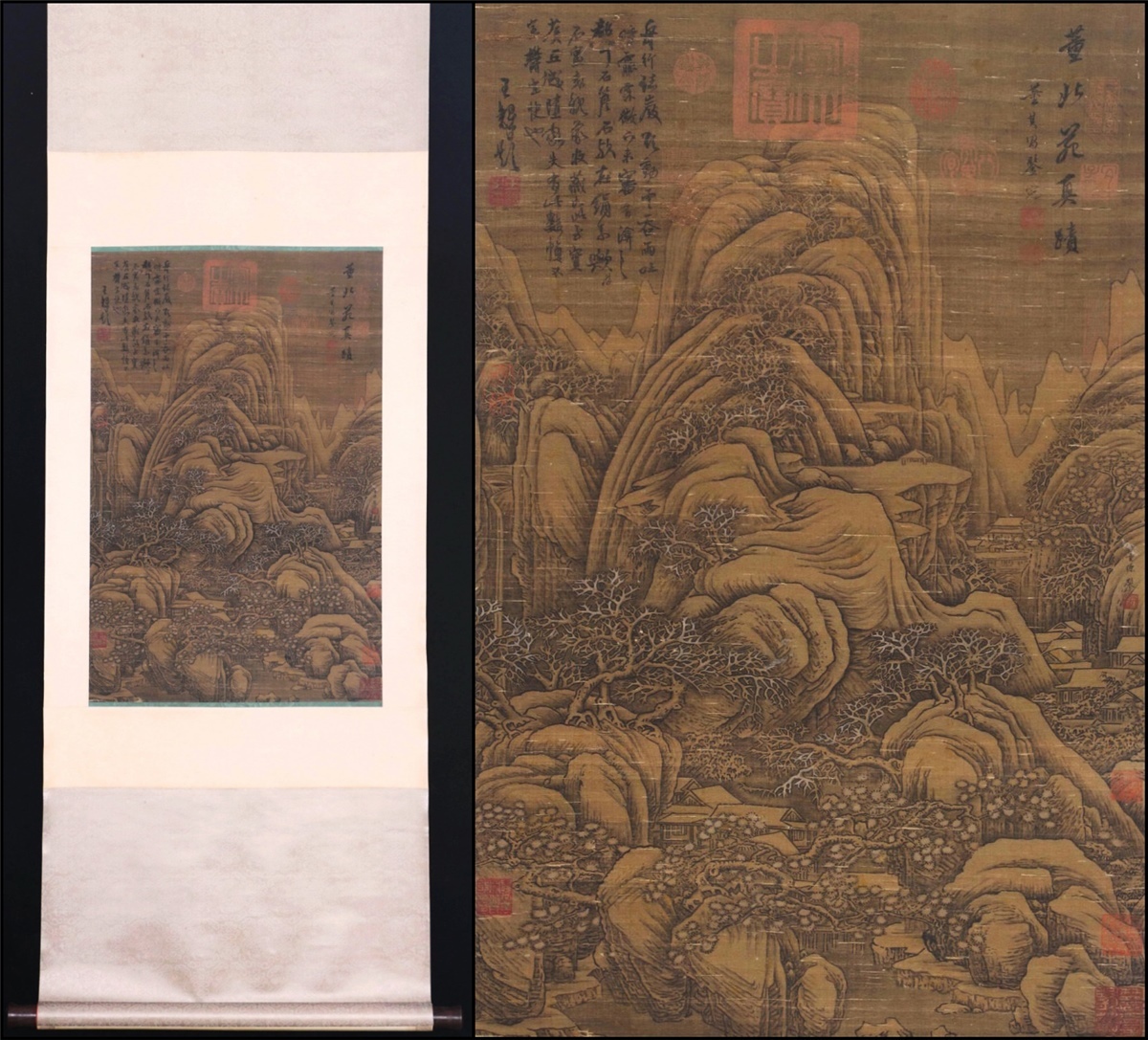 古美術 掛け軸 中国・宋時代 「董源書」 絹本 【雪山隠居図】 立軸 書道 巻き物 真筆逸品 肉筆保証 唐物 古画 LT-240843拍卖