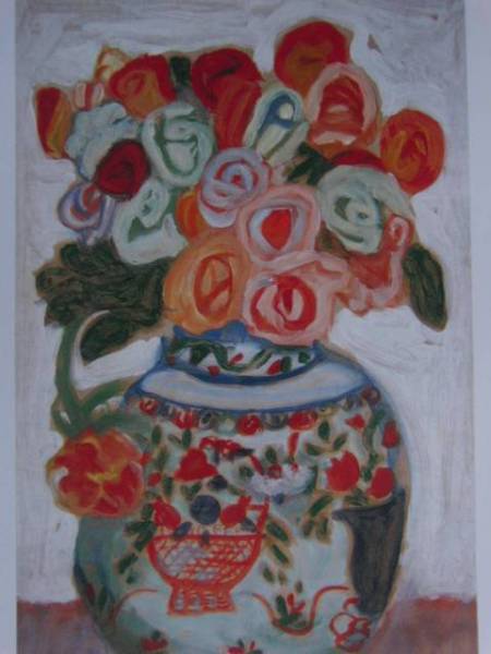 梅原 龍三郎、薔薇図、希少画集画、新品額装付、y321/5拍卖