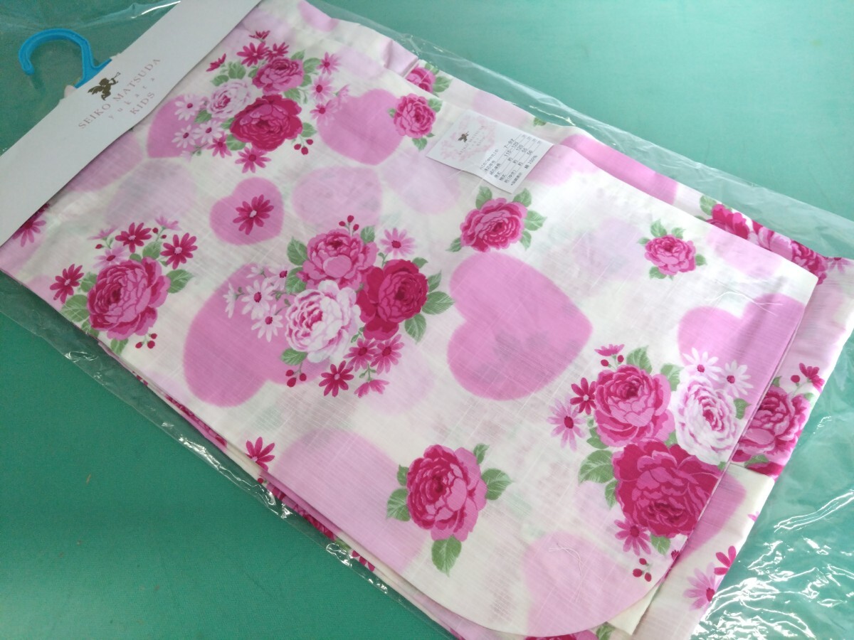 ●【ピンク】レア柄 デッドストック 未使用品 SEIKO MATSUDA YUKATA KIDS 松田聖子 子供 浴衣 7-8才 115~125cm ハート 花柄 ④拍卖